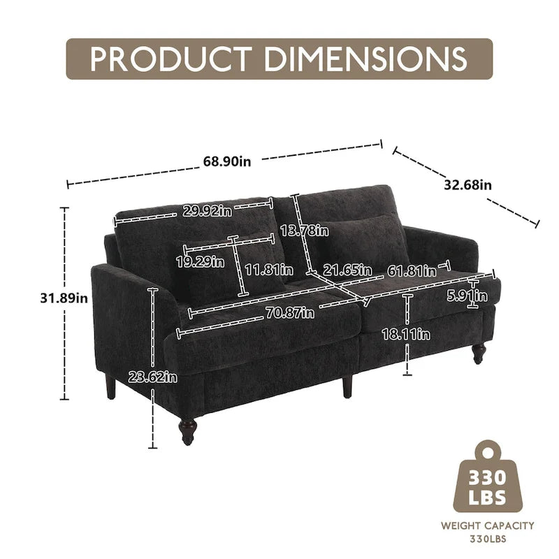 HOMEFUN Modern chenille Fabric Loveseat,2-Seat Upholstered Loveseat Sofa Modern Couch