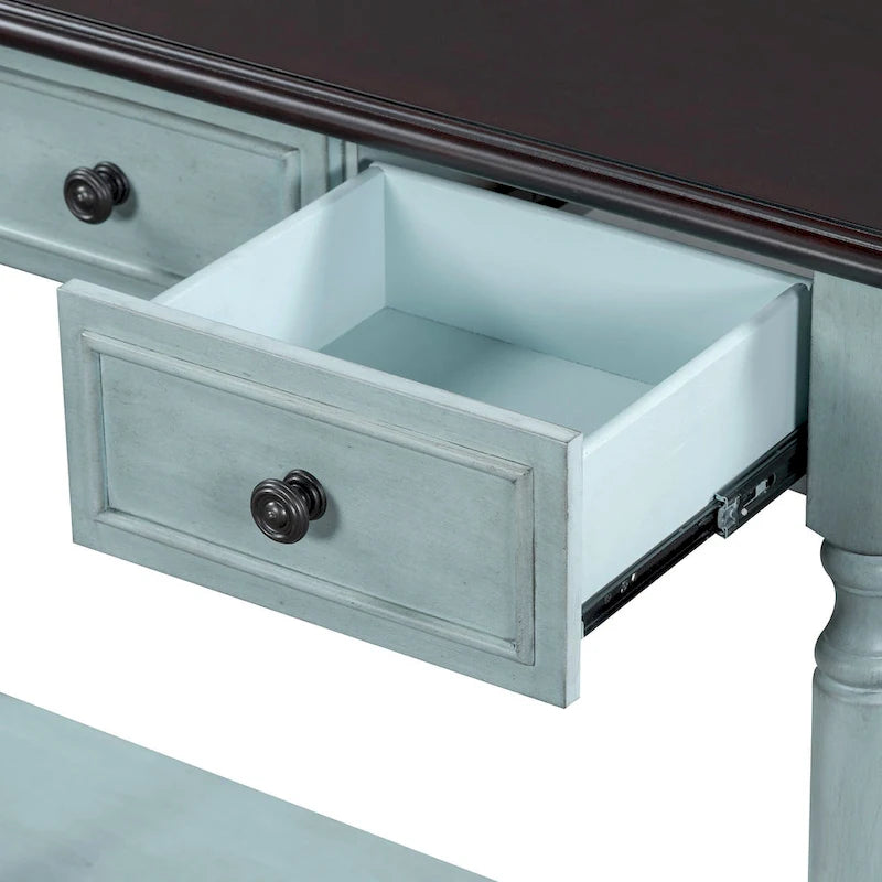 Nestfair Retro Wooden Console Table with Open Shelf Two Drawers