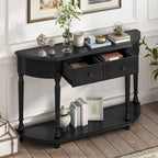 Nestfair Retro Wooden Console Table with Open Shelf Two Drawers