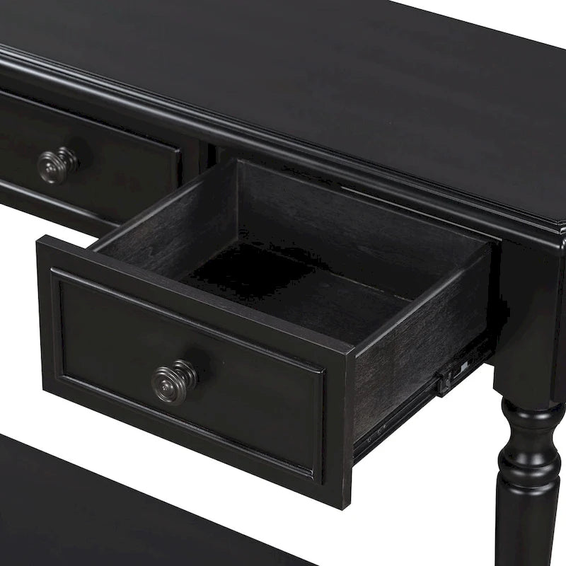 Nestfair Retro Wooden Console Table with Open Shelf Two Drawers