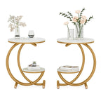 2-Tier Round Marble End Table with Storage Shelf (Modern/Industrial)