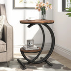 2-Tier Round Marble End Table with Storage Shelf (Modern/Industrial)