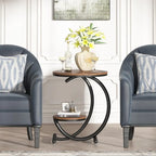 2-Tier Round Marble End Table with Storage Shelf (Modern/Industrial)