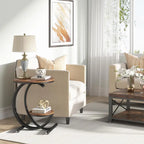 2-Tier Round Marble End Table with Storage Shelf (Modern/Industrial)