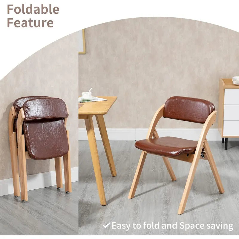 Wooden Stackable Dining Folding Chairs with Padded Seats(Set of 2)