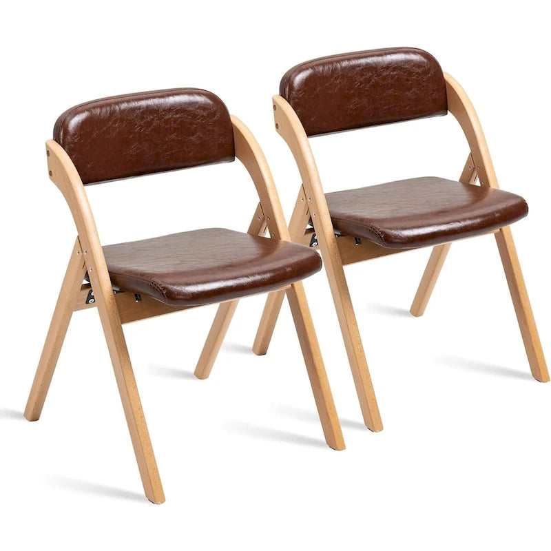 Wooden Stackable Dining Folding Chairs with Padded Seats(Set of 2)