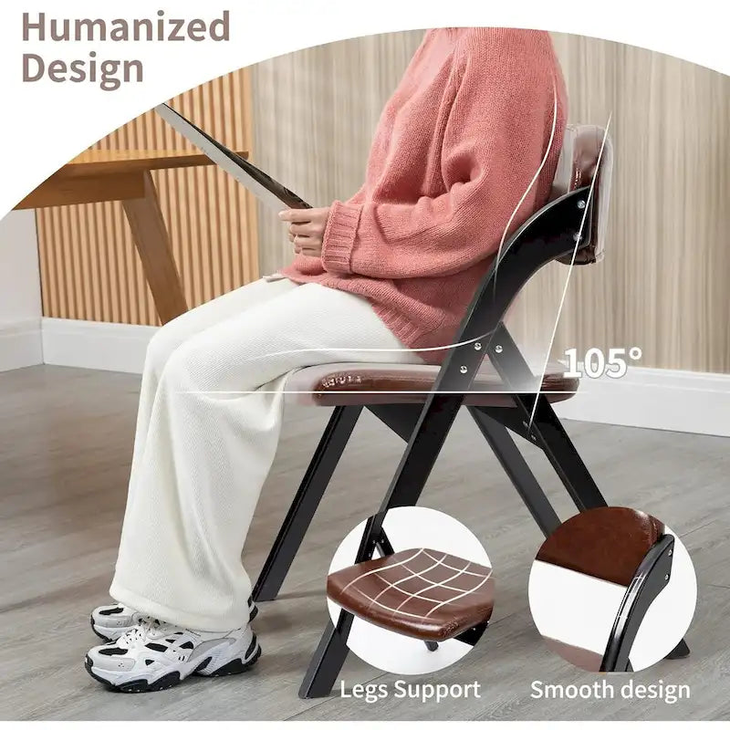 Wooden Stackable Dining Folding Chairs with Padded Seats(Set of 2)