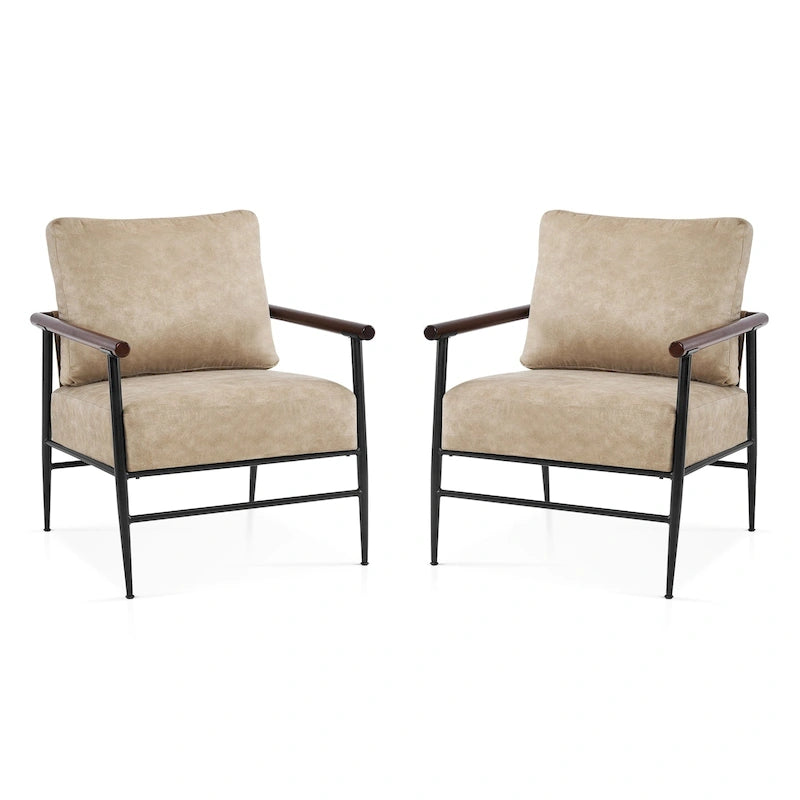 MCombo Set of 2 Modern Accent Chairs, Armchair with Upholstered Cushion, Leathaire Fabric Lounge Chairs for Living Room 4748
