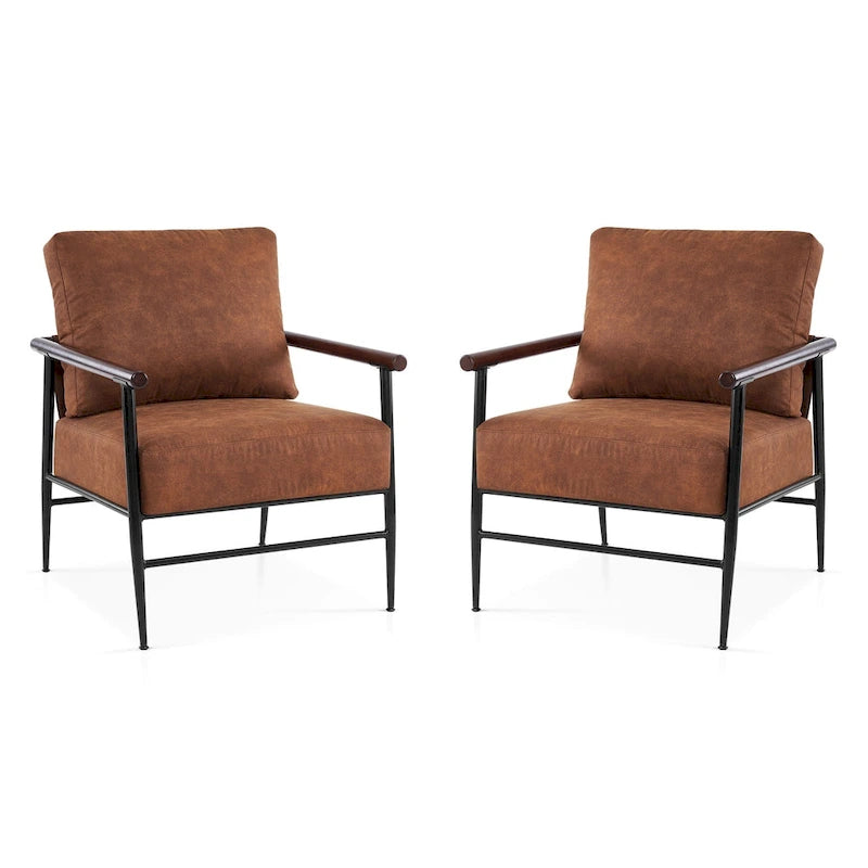 MCombo Set of 2 Modern Accent Chairs, Armchair with Upholstered Cushion, Leathaire Fabric Lounge Chairs for Living Room 4748