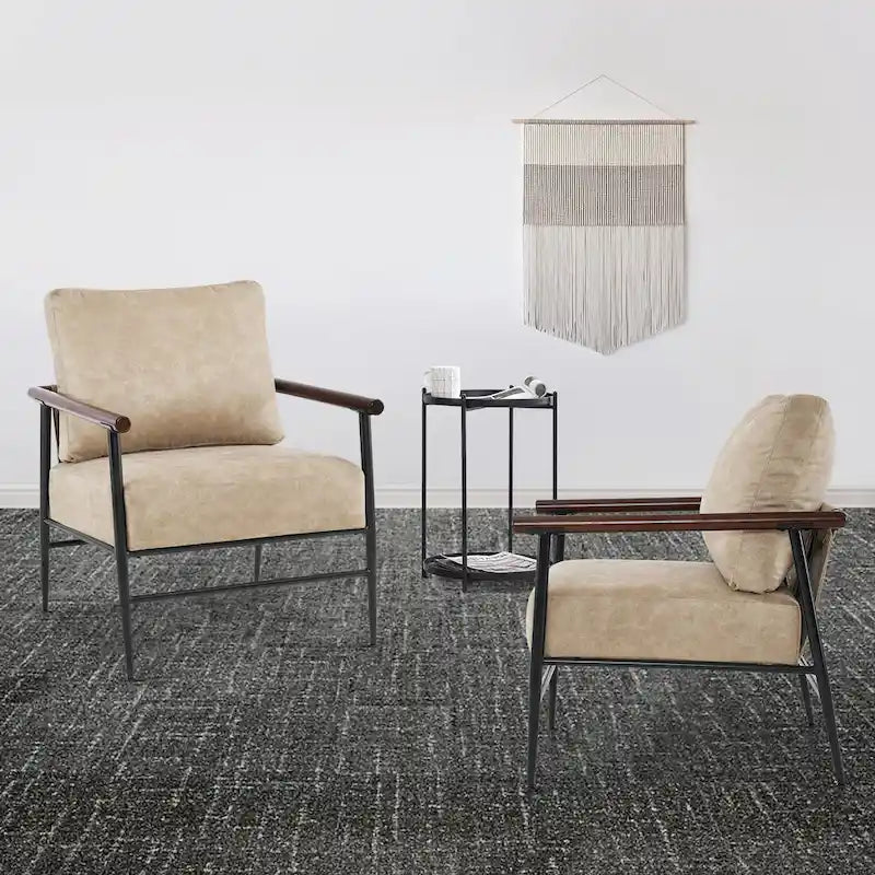 MCombo Set of 2 Modern Accent Chairs, Armchair with Upholstered Cushion, Leathaire Fabric Lounge Chairs for Living Room 4748