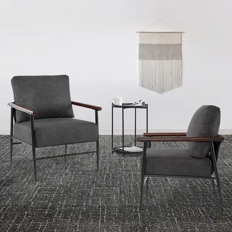 MCombo Set of 2 Modern Accent Chairs, Armchair with Upholstered Cushion, Leathaire Fabric Lounge Chairs for Living Room 4748