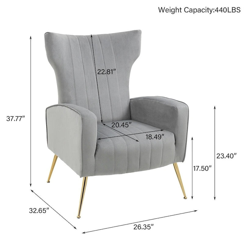 Upholstered Wingback Accent Chair - 26.4W x 37.8H x 32.6D