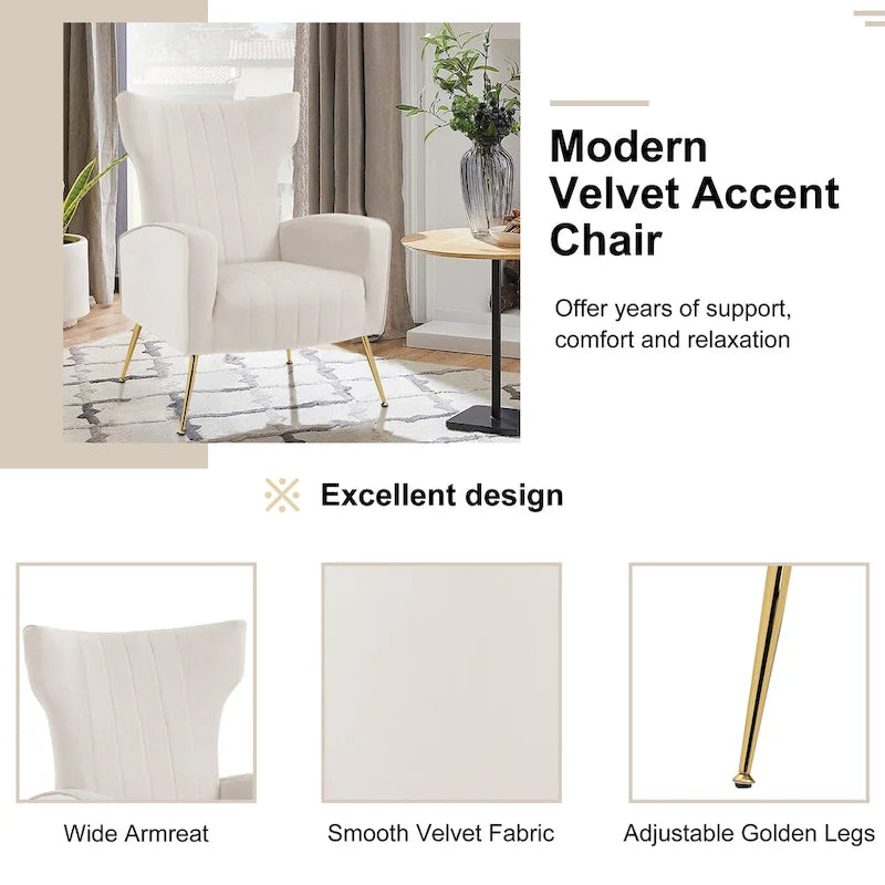 Upholstered Wingback Accent Chair - 26.4W x 37.8H x 32.6D