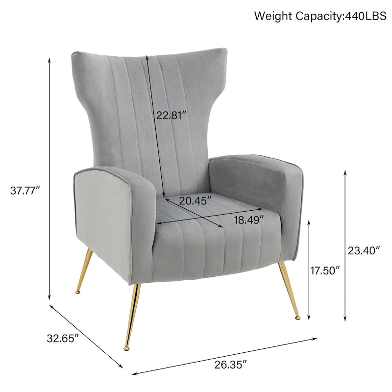 Upholstered Wingback Accent Chair - 26.4W x 37.8H x 32.6D