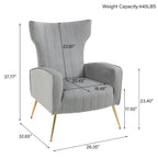 Upholstered Wingback Accent Chair - 26.4W x 37.8H x 32.6D