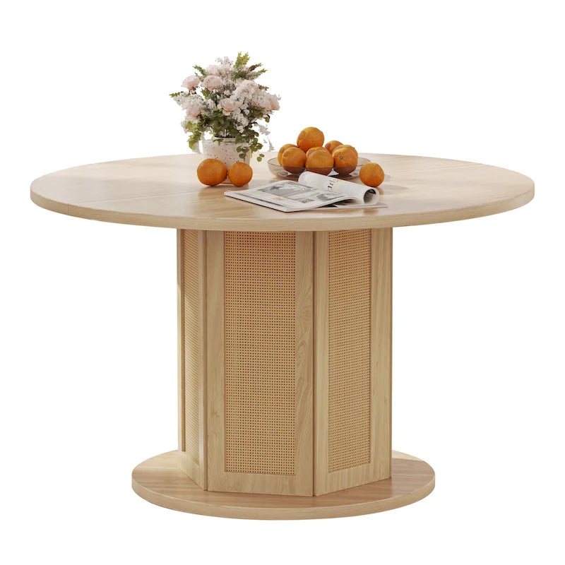 Moasis Round Pedestal Dining Table for 4 with Rattan Circular Base