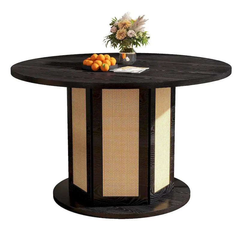 Moasis Round Pedestal Dining Table for 4 with Rattan Circular Base