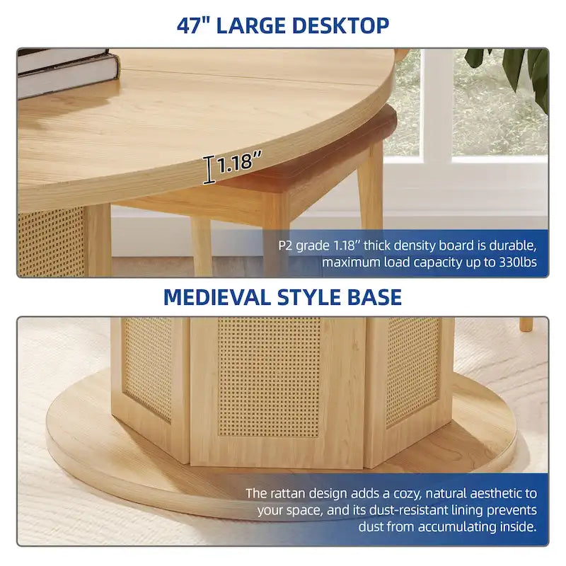 Moasis Round Pedestal Dining Table for 4 with Rattan Circular Base
