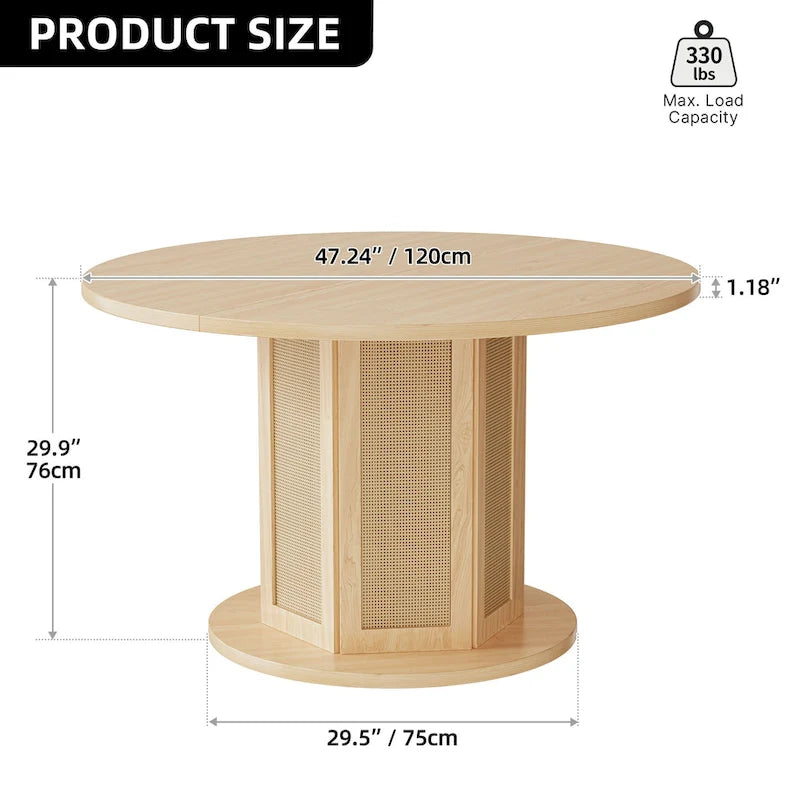 Moasis Round Pedestal Dining Table for 4 with Rattan Circular Base
