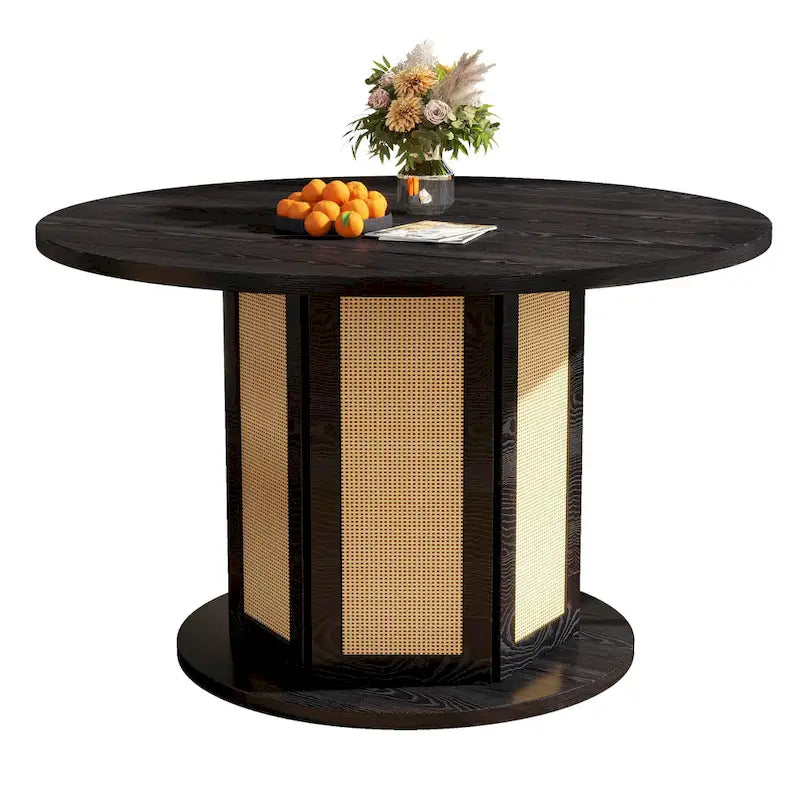 Moasis Round Pedestal Dining Table for 4 with Rattan Circular Base