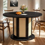 Moasis Round Pedestal Dining Table for 4 with Rattan Circular Base
