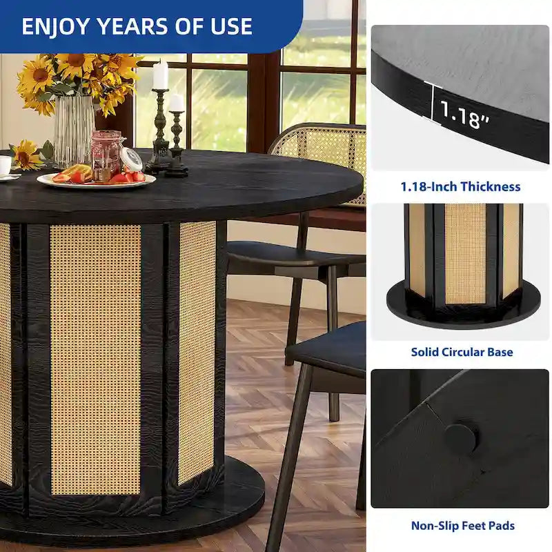 Moasis Round Pedestal Dining Table for 4 with Rattan Circular Base