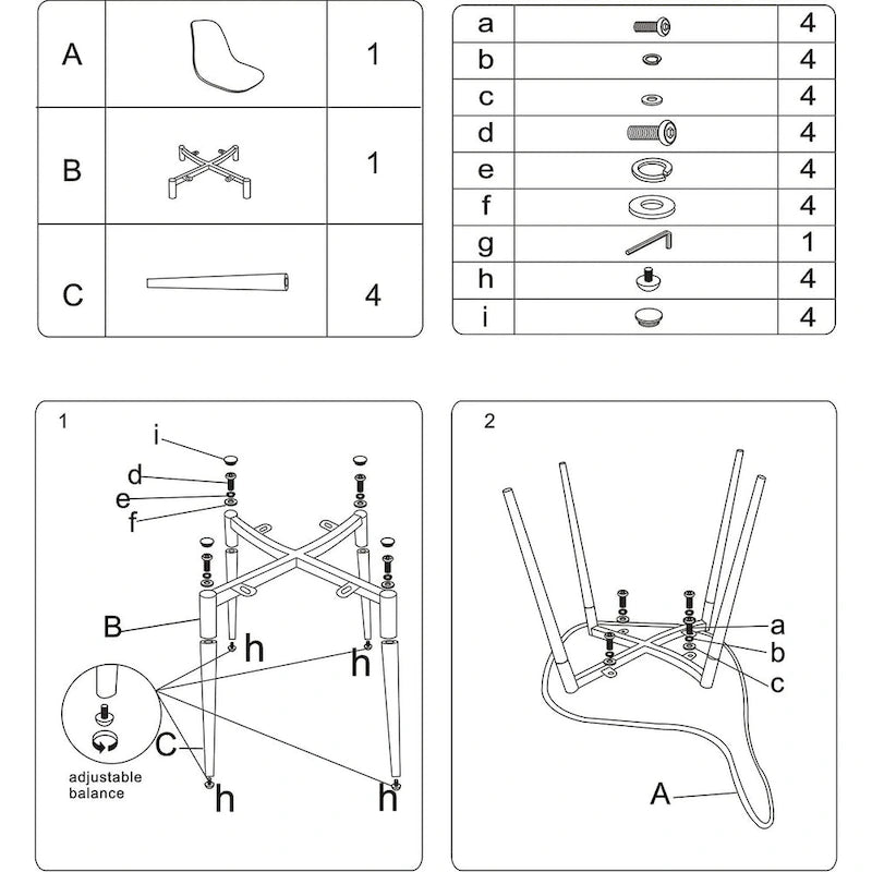 Modern Kitchen Dining Side Chair with Metal Legs, Set of 4, Amber
