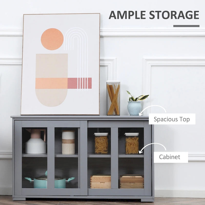 HOMCOM Modern Kitchen Sideboard, Stackable Storage Cabinet, Sliding Glass Door Console, Cupboard Serving Buffet for Kitchen