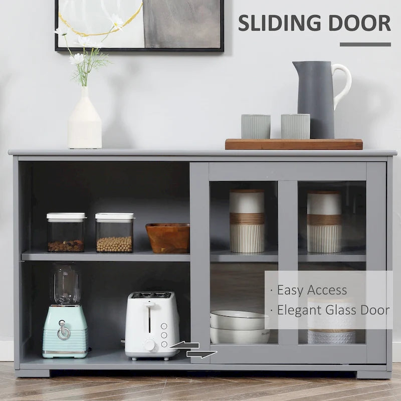 HOMCOM Modern Kitchen Sideboard, Stackable Storage Cabinet, Sliding Glass Door Console, Cupboard Serving Buffet for Kitchen