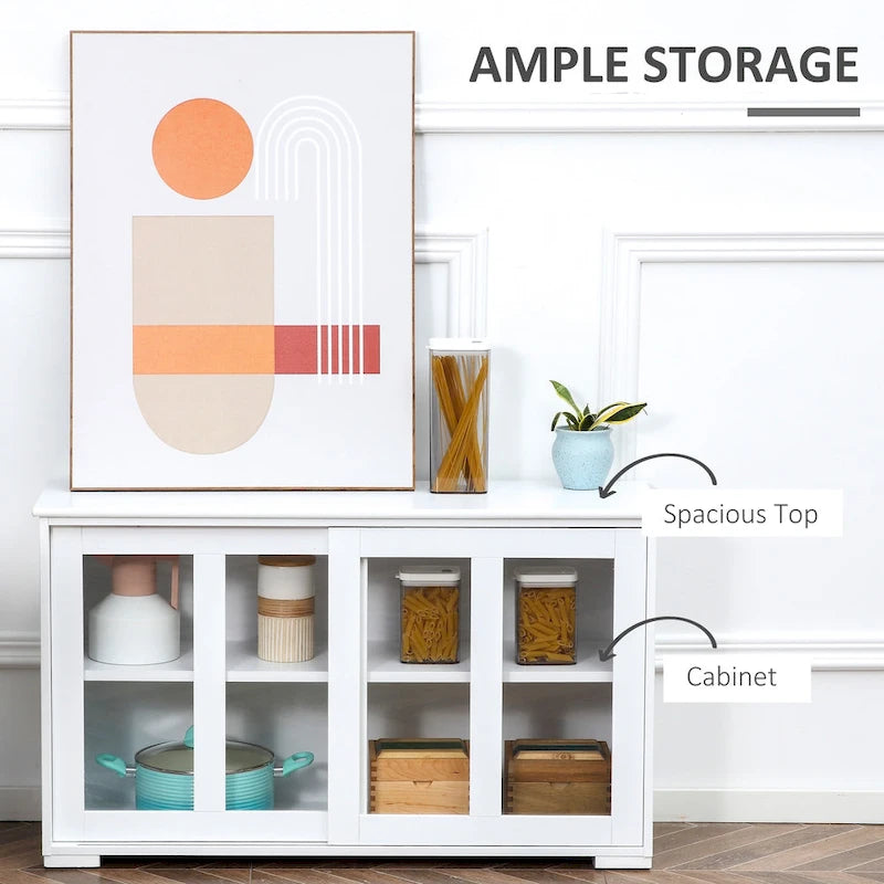 HOMCOM Modern Kitchen Sideboard, Stackable Storage Cabinet, Sliding Glass Door Console, Cupboard Serving Buffet for Kitchen