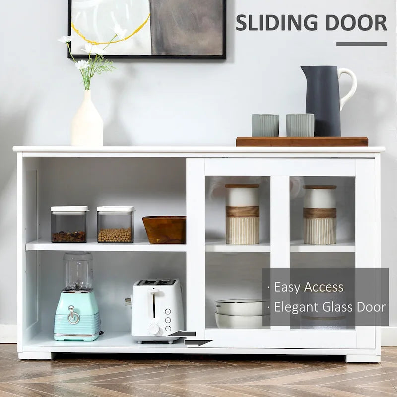HOMCOM Modern Kitchen Sideboard, Stackable Storage Cabinet, Sliding Glass Door Console, Cupboard Serving Buffet for Kitchen