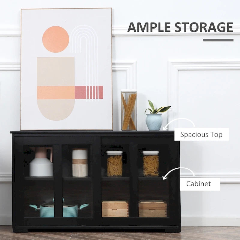 HOMCOM Modern Kitchen Sideboard, Stackable Storage Cabinet, Sliding Glass Door Console, Cupboard Serving Buffet for Kitchen