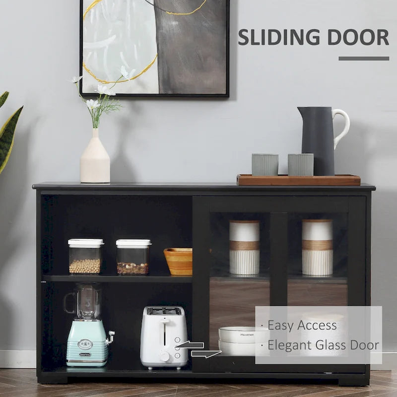 HOMCOM Modern Kitchen Sideboard, Stackable Storage Cabinet, Sliding Glass Door Console, Cupboard Serving Buffet for Kitchen