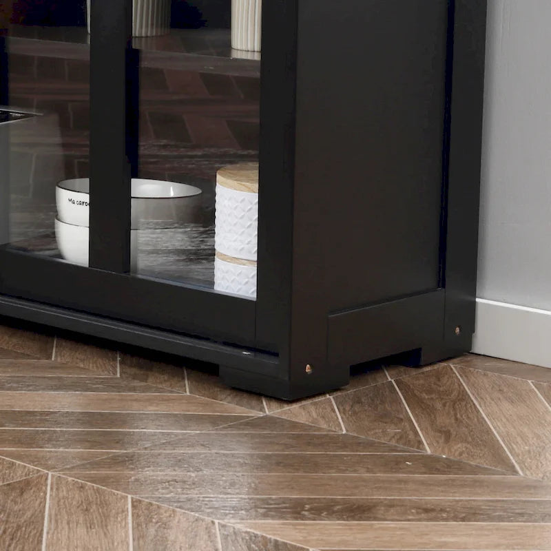 HOMCOM Modern Kitchen Sideboard, Stackable Storage Cabinet, Sliding Glass Door Console, Cupboard Serving Buffet for Kitchen