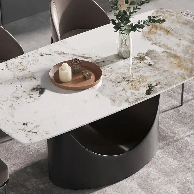 71 Modern Artificial Marble Dining Table with Carbon Steel Base