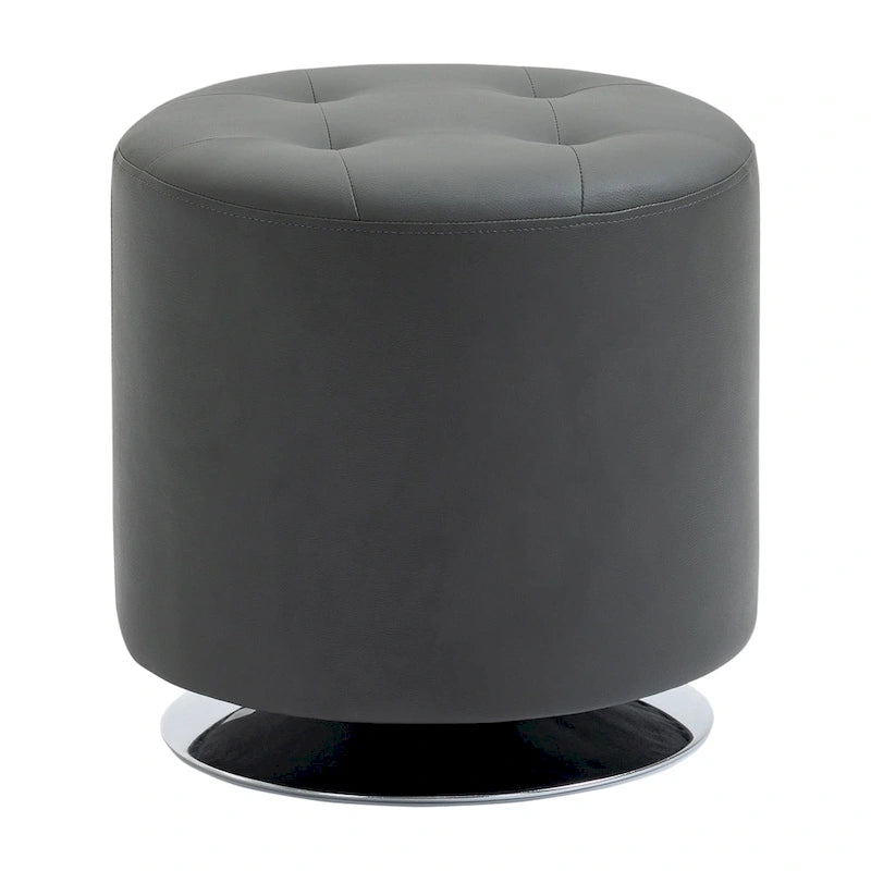 HOMCOM 360-deg Swivel Foot Stool Round PU Ottoman with Thick Sponge Padding and Solid Steel Base