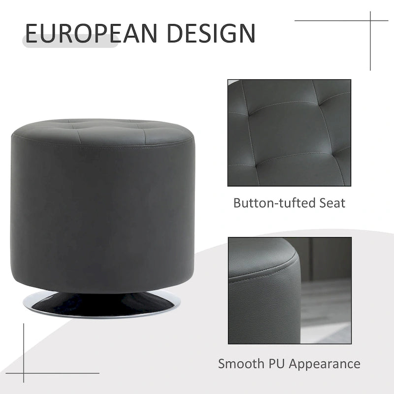 HOMCOM 360-deg Swivel Foot Stool Round PU Ottoman with Thick Sponge Padding and Solid Steel Base