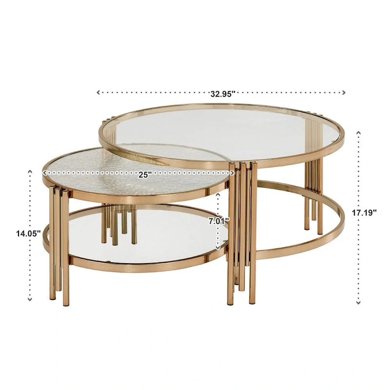 Bruges Champagne Gold Finish Textured Glass Table with Shelf by iNSPIRE Q Bold