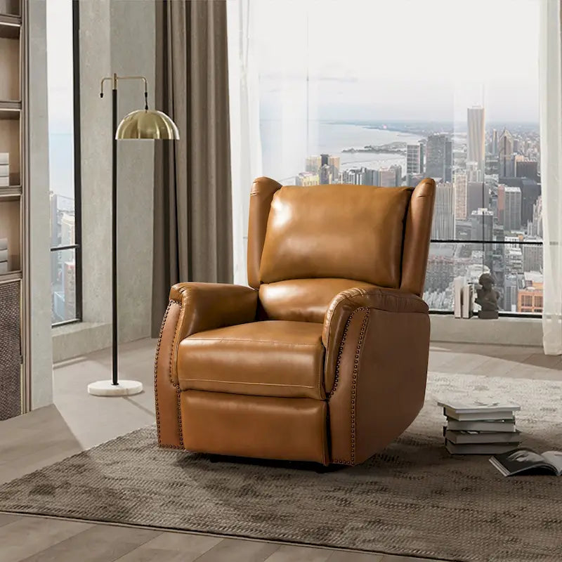 Eliseo Genuine Leather Power Recliner with USB Port and Wingback Design