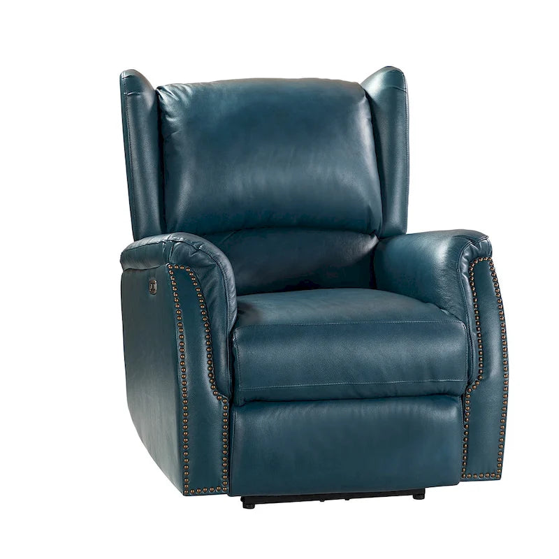 Eliseo Genuine Leather Power Recliner with USB Port and Wingback Design