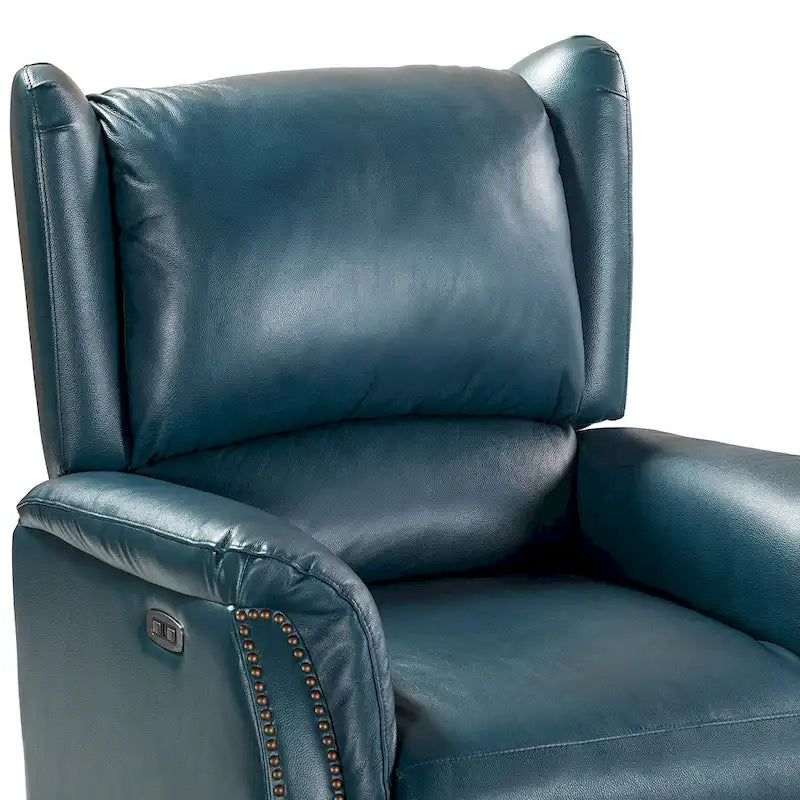 Eliseo Genuine Leather Power Recliner with USB Port and Wingback Design
