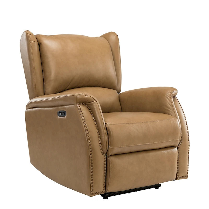 Eliseo Genuine Leather Power Recliner with USB Port and Wingback Design