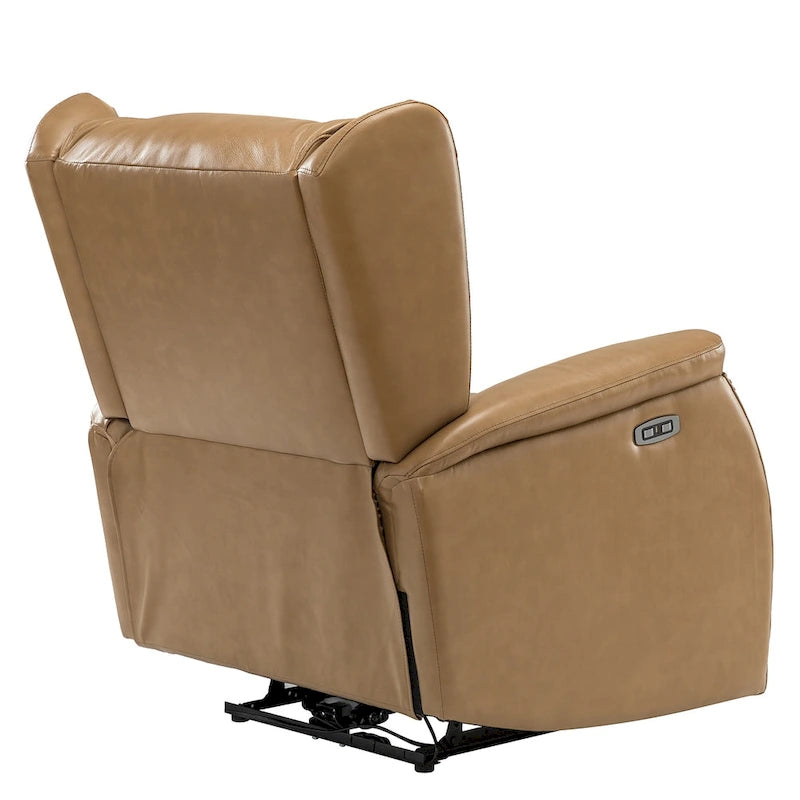 Eliseo Genuine Leather Power Recliner with USB Port and Wingback Design