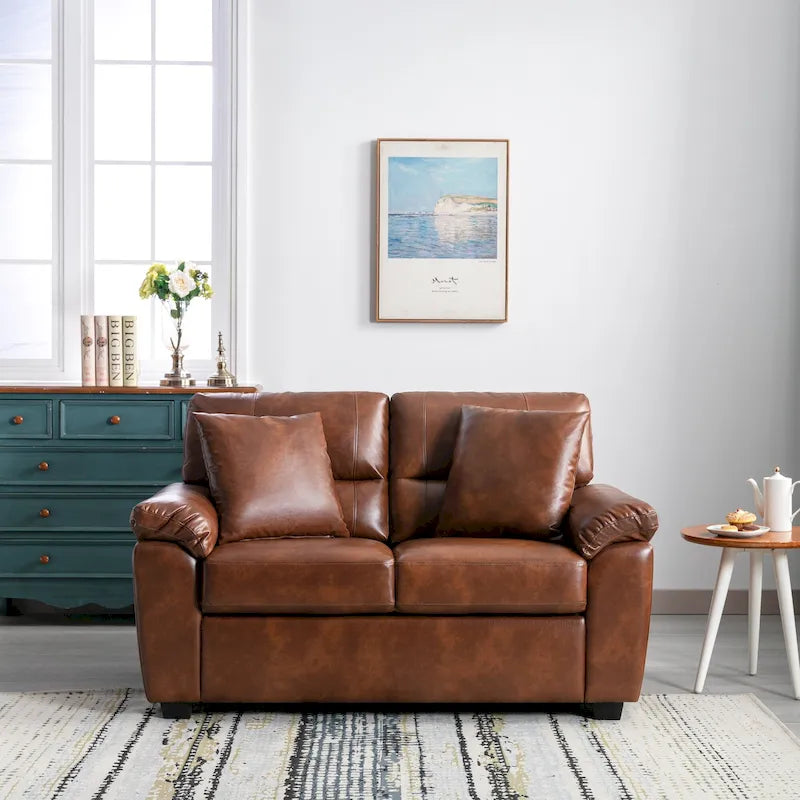 Morden Fort Upholstered Loveseats for Living Room,Two-Seater Sofa Faux Leather