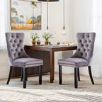 Set of 2 Velvet Dining Chairs,Tufted Solid Wood Armless Chairs Accent Chair with Nailhead Trim and Back Ring Pull