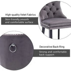 Set of 2 Velvet Dining Chairs,Tufted Solid Wood Armless Chairs Accent Chair with Nailhead Trim and Back Ring Pull
