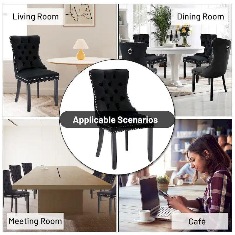 Set of 2 Velvet Dining Chairs,Tufted Solid Wood Armless Chairs Accent Chair with Nailhead Trim and Back Ring Pull