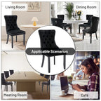 Set of 2 Velvet Dining Chairs,Tufted Solid Wood Armless Chairs Accent Chair with Nailhead Trim and Back Ring Pull