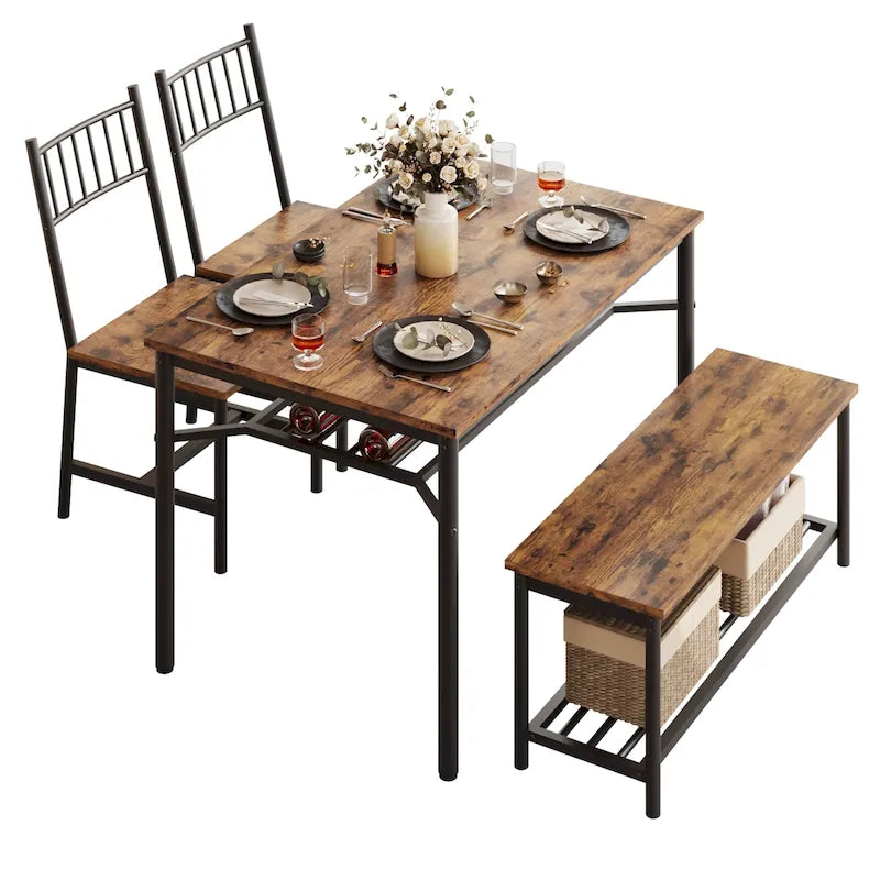 Dining Table Set for 2 with Storage Bench