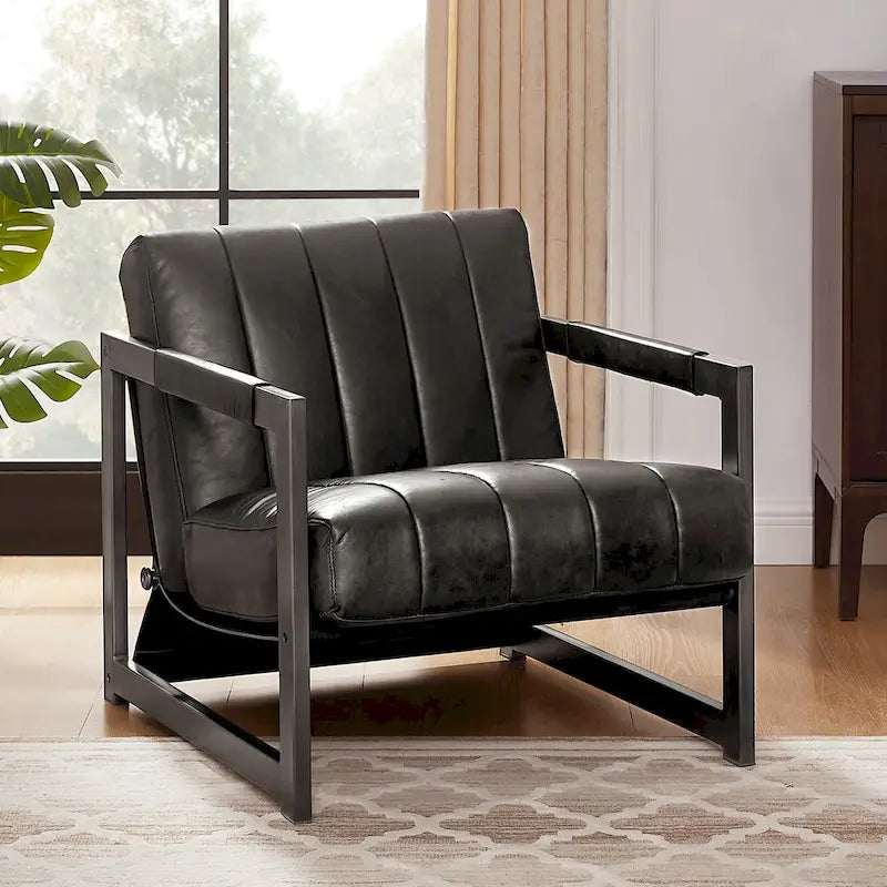 Art Leon Genuine Leather Lounge Accent Arm Chair